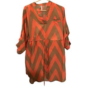 Long Sleeve Midi Length Shift Dress with String tie waist Size Large